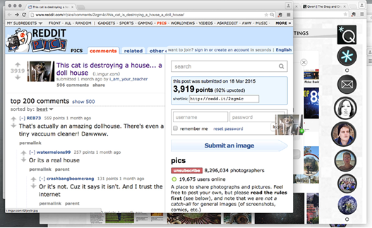 Dragging a Reddit image to share on Qwert